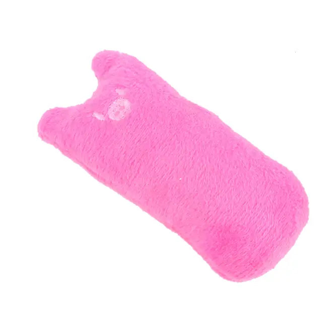 Étui pour téléphone rose duveteux en forme de chat, à texture pelucheuse souple, avec détails brodés du visage, conçu comme un coussin pelucheux-jouet à base de cataire pour le jeu interactif avec le chat.