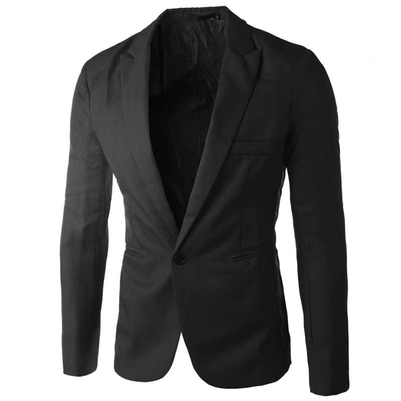 Veste de blazer décontractée à simple boutonnage bleu marine pour homme avec une coupe ajustée et élégante ainsi qu'une texture discrète.