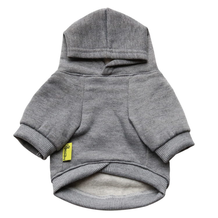 gray hooded sweatshirt for pets made of soft fleece with ribbed cuffs and hem designed as a security pet hoodie fleece dog sweatshirt