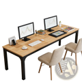 Light wood grain 78 inch executive office desk double workstation with black metal legs and modern design