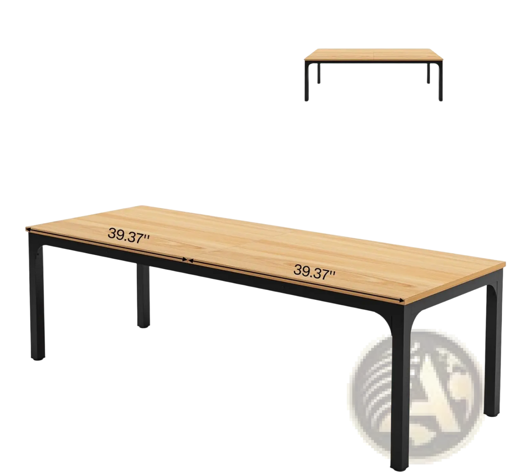 Modern rectangular 78 inch executive office desk double workstation with light wood top and black metal legs