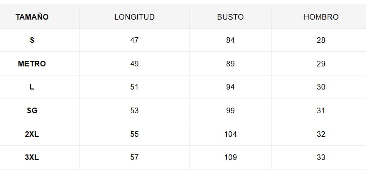 Größentabelle für bestickte Florentinen-Samtweste mit Maßangaben in Zentimetern für die Größen S bis 3XL.