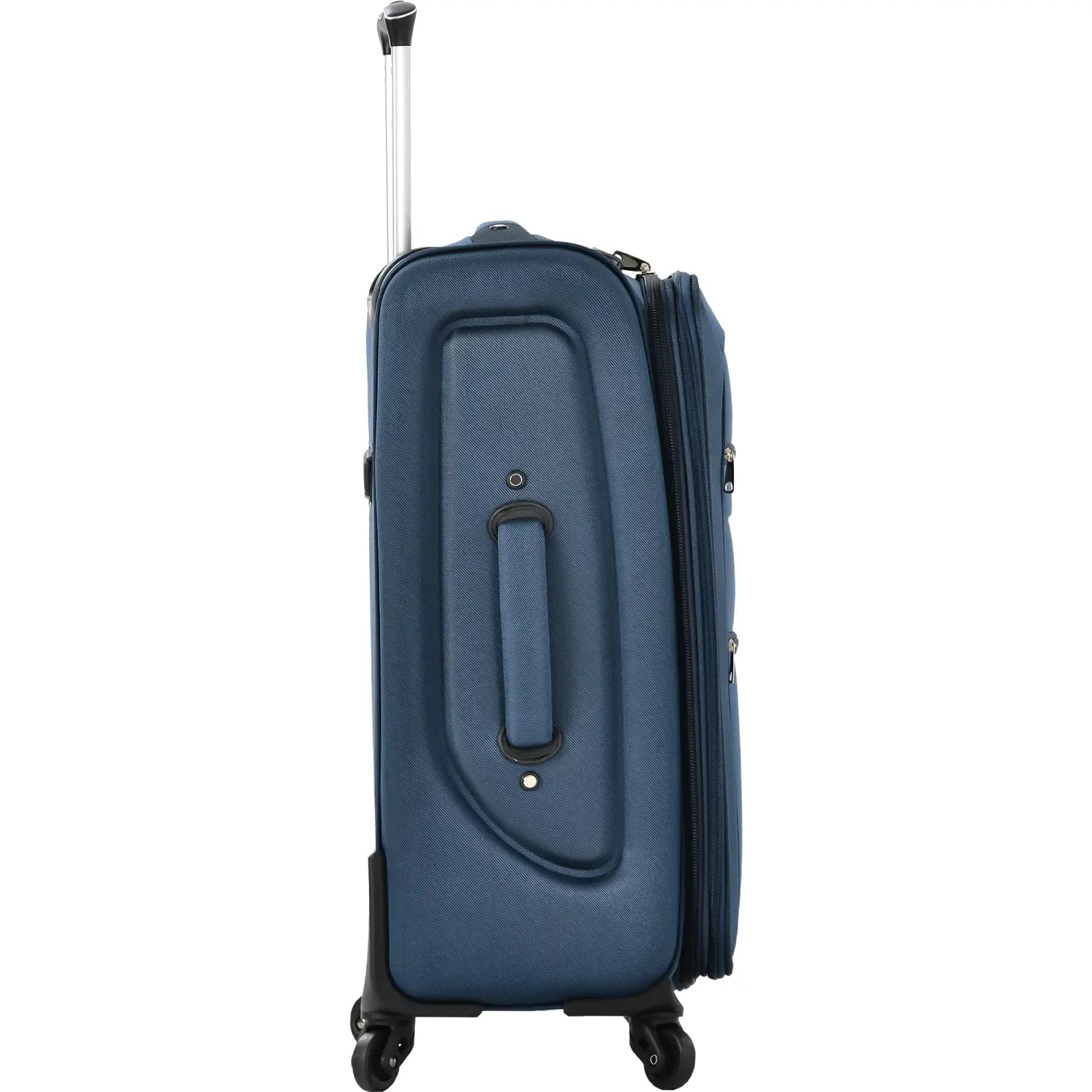 navy blue hard-shell suitcase with telescoping handle and four spinner wheels from navy blue softside expandable 3 piece spinner luggage set