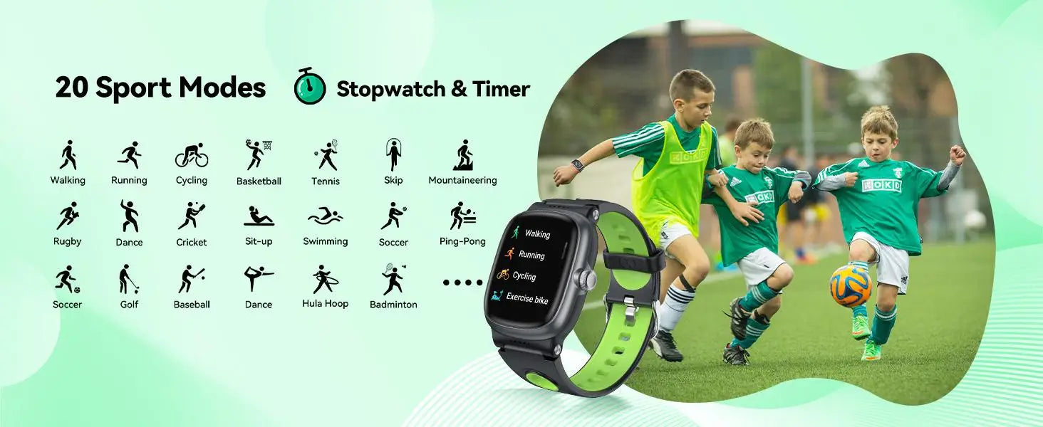 black and lime green k1 kids waterproof smartwatch with a digital display and silicone strap featuring fitness tracking.