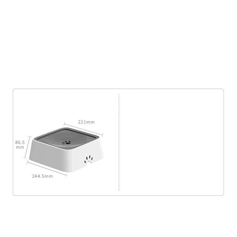 Weiße und graue Trinkwasserbrunnen-Schale für Haustiere mit elegantem modernem Design und Pfotenabdruck-Akzenten zur Vermeidung von Überlaufen, für 2 Liter, mit langsamer Trinkzufuhr für Haustiere.