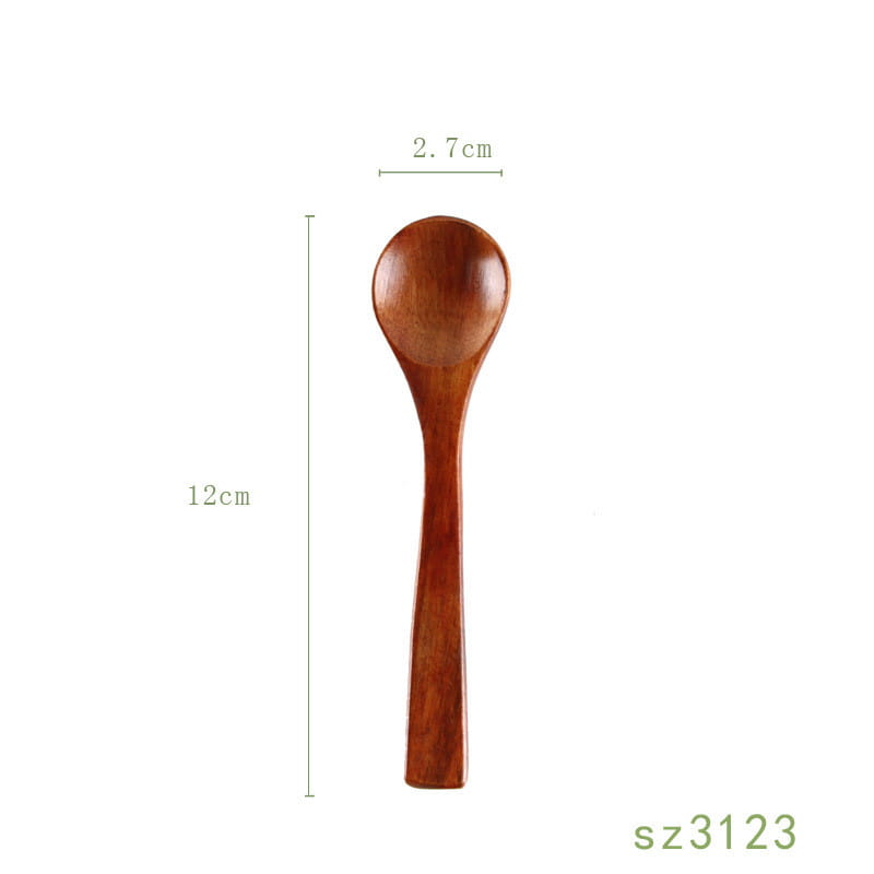 A smooth polished japanese wooden honey spoon handcrafted from warm brown hemu wood with natural wood grain.