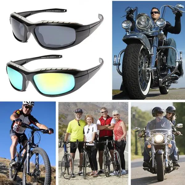 Black sport sunglasses with sleek angular frames and gradient gray to blue mirrored polarized lenses for windproof sport riding use.