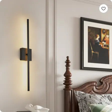 Modern led wall sconce 2-pack dimmable black matte light featuring a black minimalist design with a sleek vertical bar and square base emitting warm ambient light.