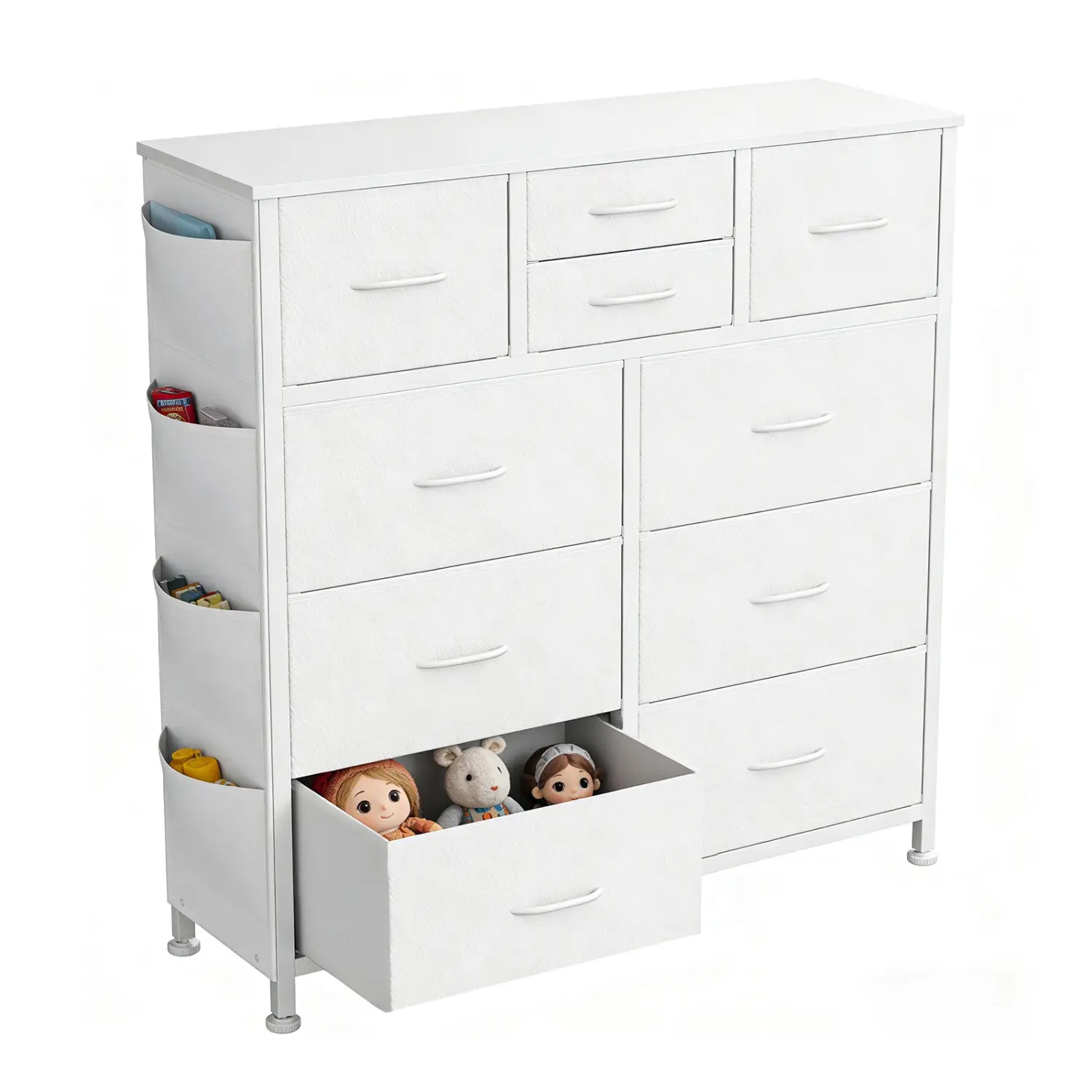 10-drawer Dresser with Side Pocket & Hooks Storage Cabinet with Wood Top for Bedroom Closet Organization
