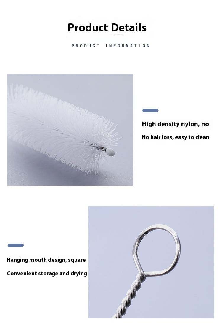 white high-density nylon cleaning brush with twisted metal loop handle from nylon straw cleaning brush set stainless steel 10pc