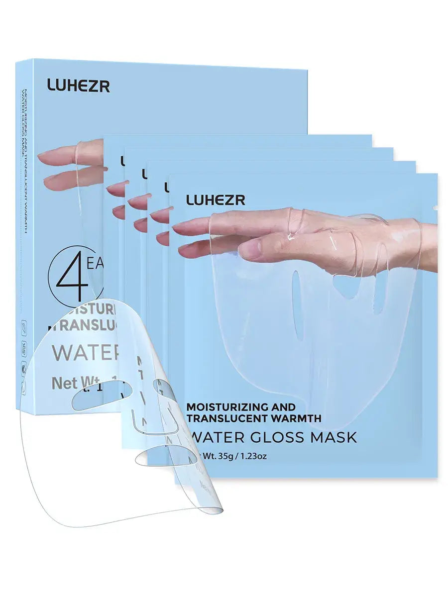 Luhezr deep collagen anti wrinkle lifting mask 5 sheets featuring a translucent gel-like water gloss mask sheet designed for moisturizing and radiant skin.