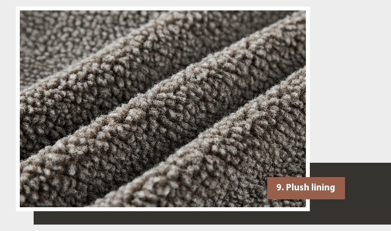 mens fleece lined winter cotton jacket showing gray plush lining with a soft textured surface
