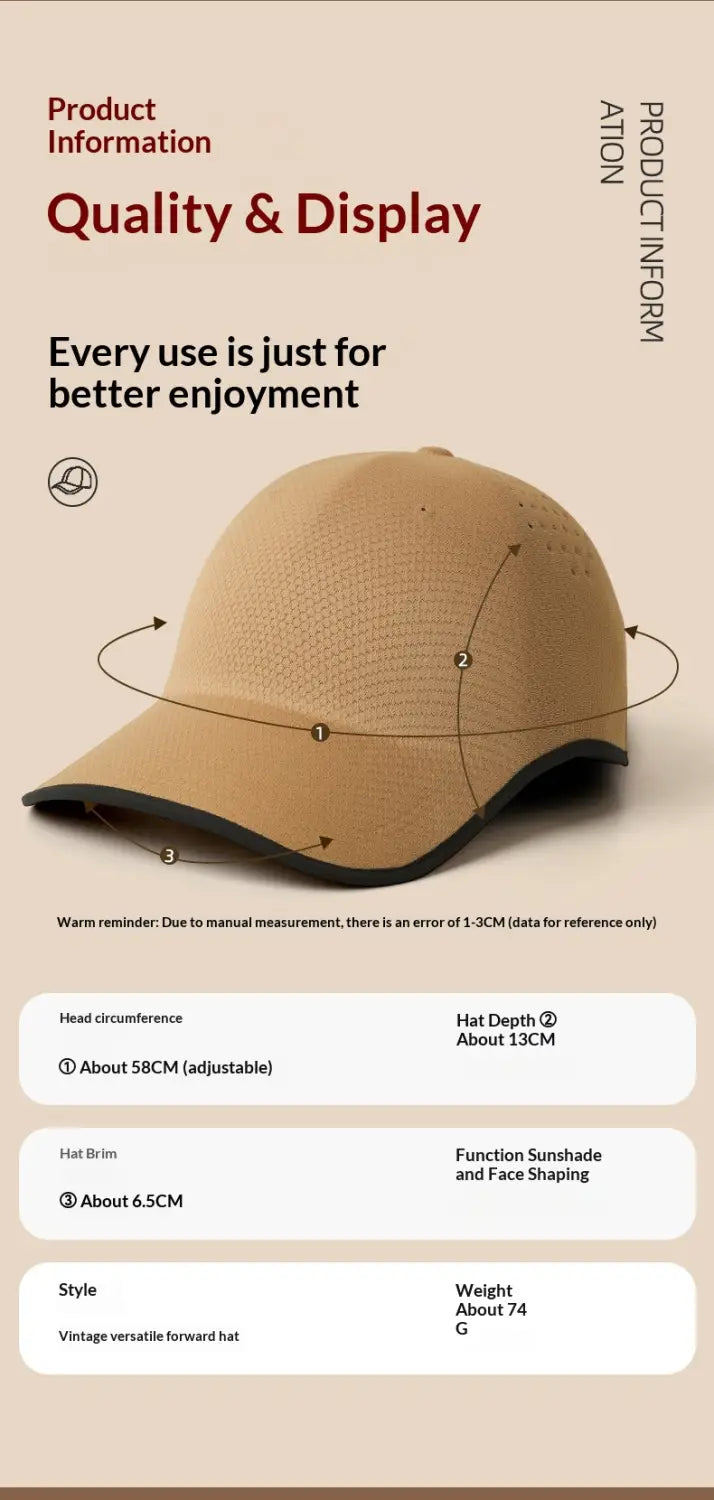 Beige breathable mesh fabric baseball cap for men with adjustable strap and vintage versatile design shown from the back side.