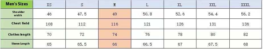 The table displays men’s size measurements for shoulder width chest field clothes length and sleeve length across sizes xs to xxxl for the men’s premium slim fit long sleeve button down dress shirt.