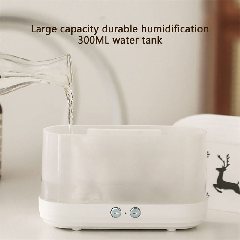 Elk Flame humidifier Christmas ceramic oil diffuser white rectangular with 300ml water tank and two circular control buttons on the front.