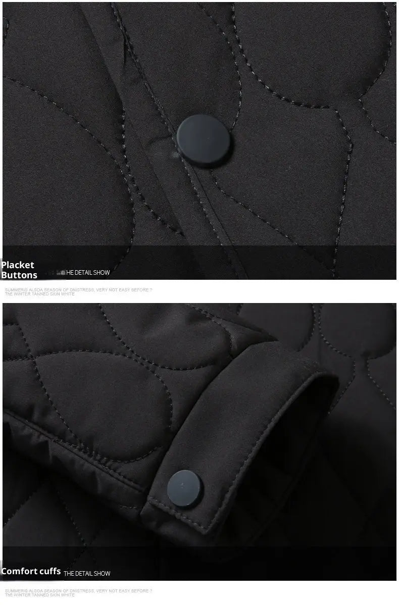 Schwarze gesteppte Businessjacke mit leichtem Diamantsteppstich, runden Knöpfen mit matter Oberfläche und detaillierten, abgesteppten Nähten.