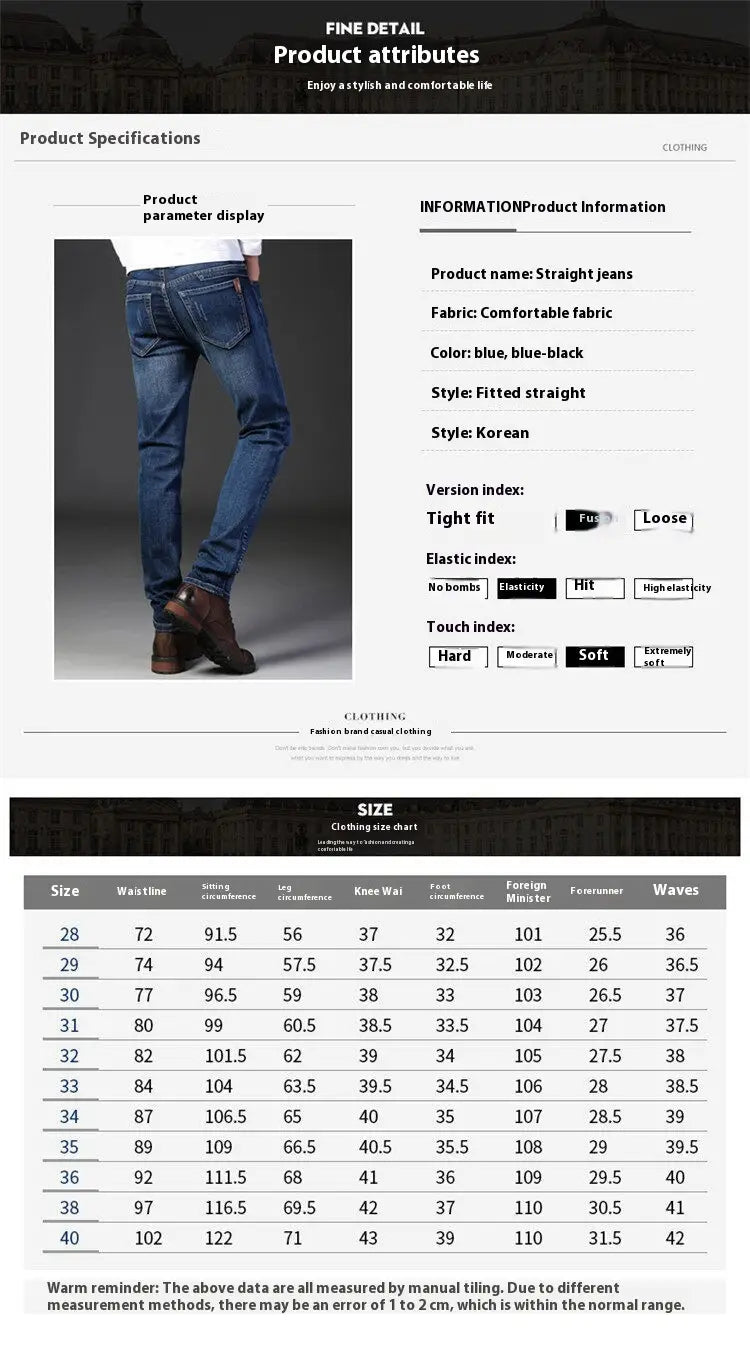 Pantalones vaqueros de mezclilla elástica de corte slim fit para hombre, de lavado oscuro, rectos, en color azul-negro, confeccionados con una tela cómoda.