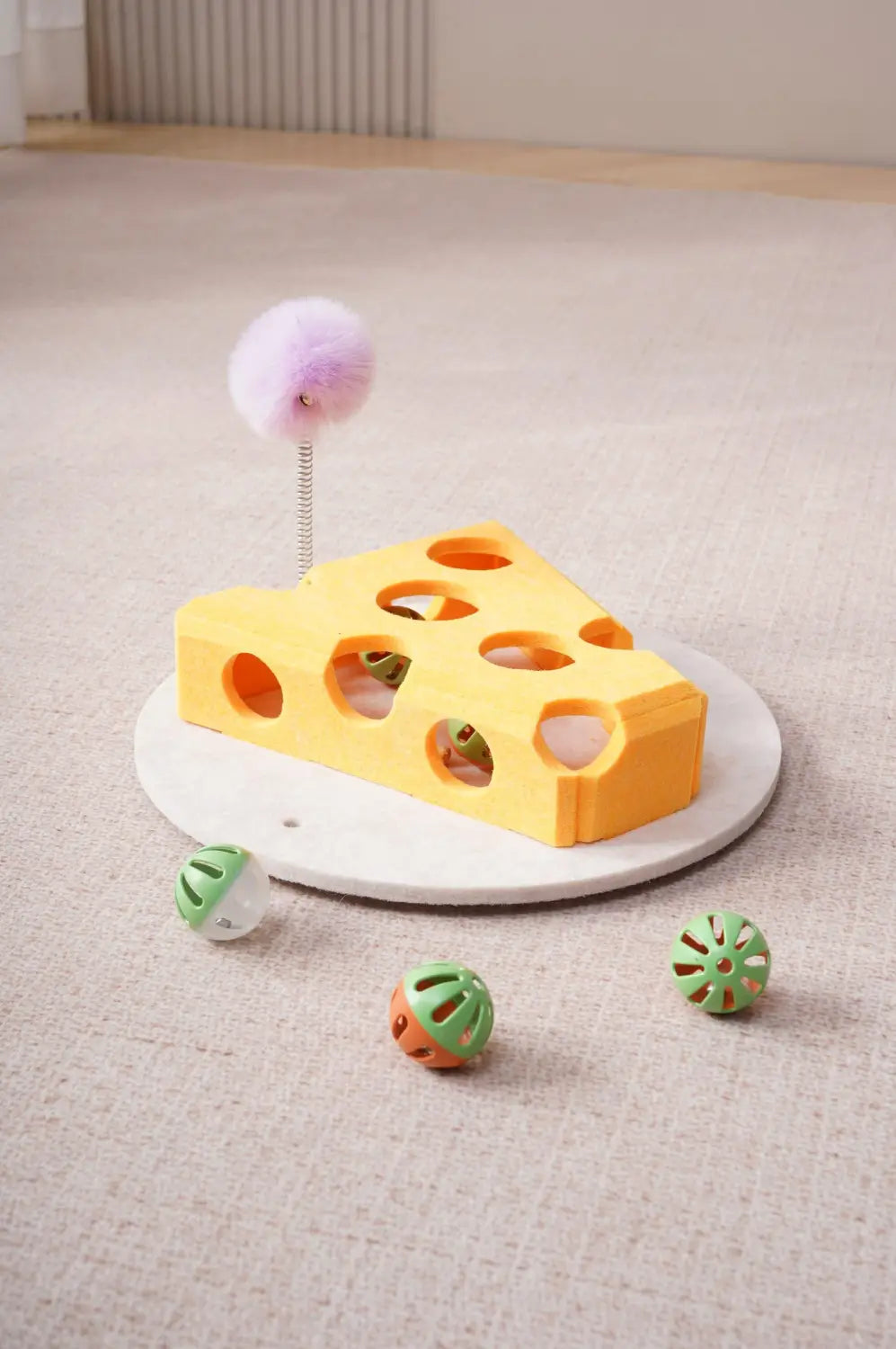 Cat Puzzle Toy with Spring Wand and Suction Cup Base