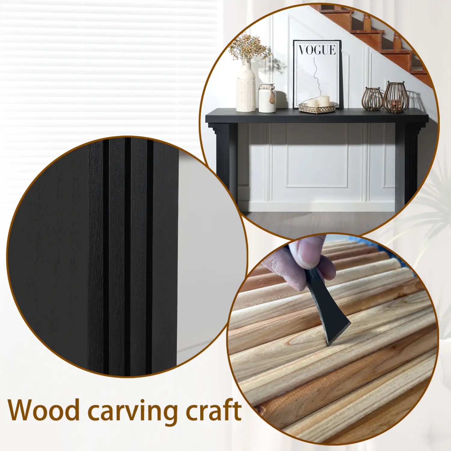 Black console table 58 inch modern wood entryway accent with sleek black finish and subtle vertical paneling.