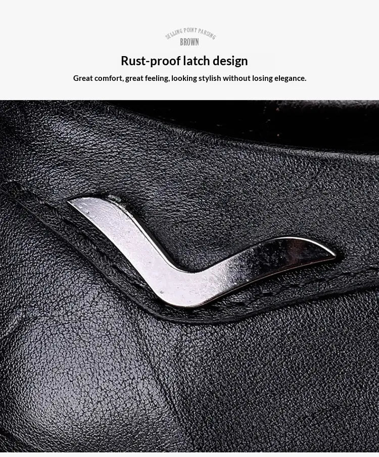 Mocassins en cuir noir pour homme, style britannique, dotés d’une conception de verrouillage argenté résistant à la corrosion, à enfiler.