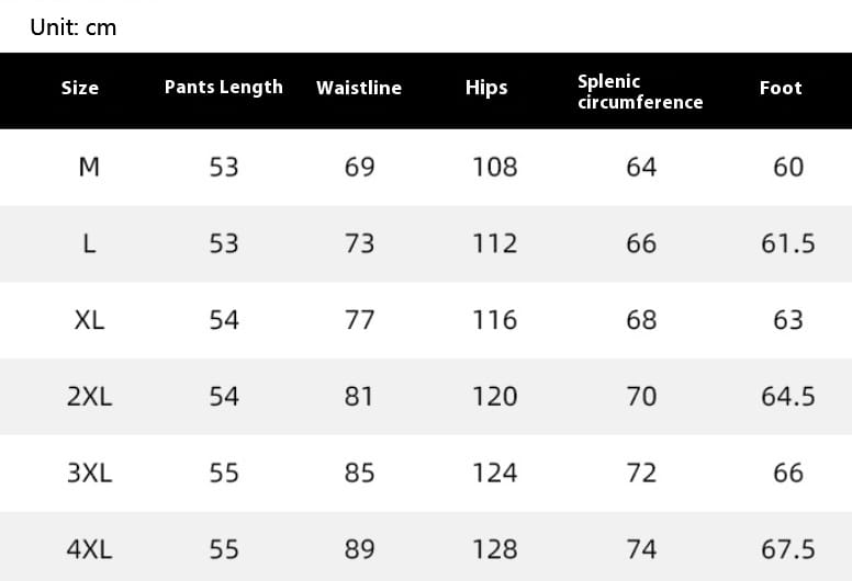 Size chart for men’s elastic waist light wash denim shorts in centimeters showing length waistline hips and foot size from medium to 4XL.