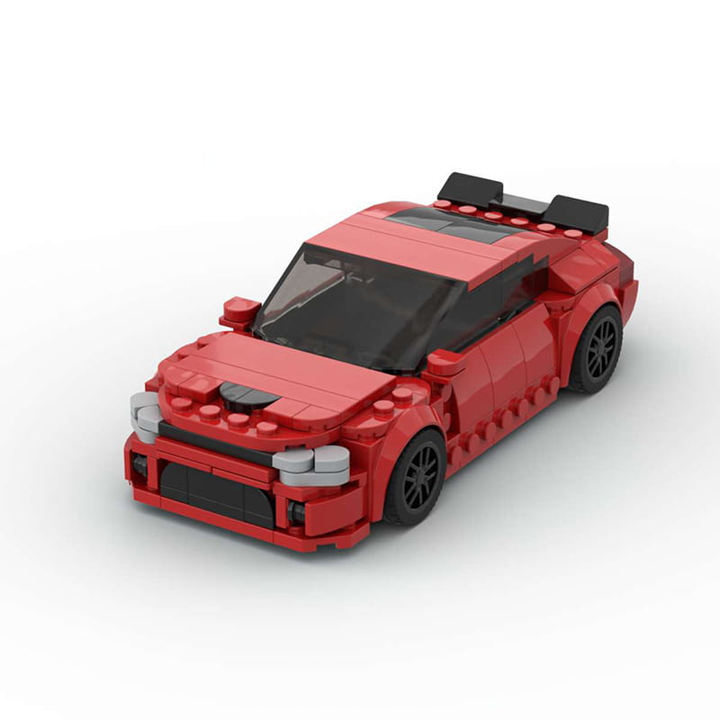 red lego technic sports car model with black and gray accents built from 249 building blocks for advanced construction and display.