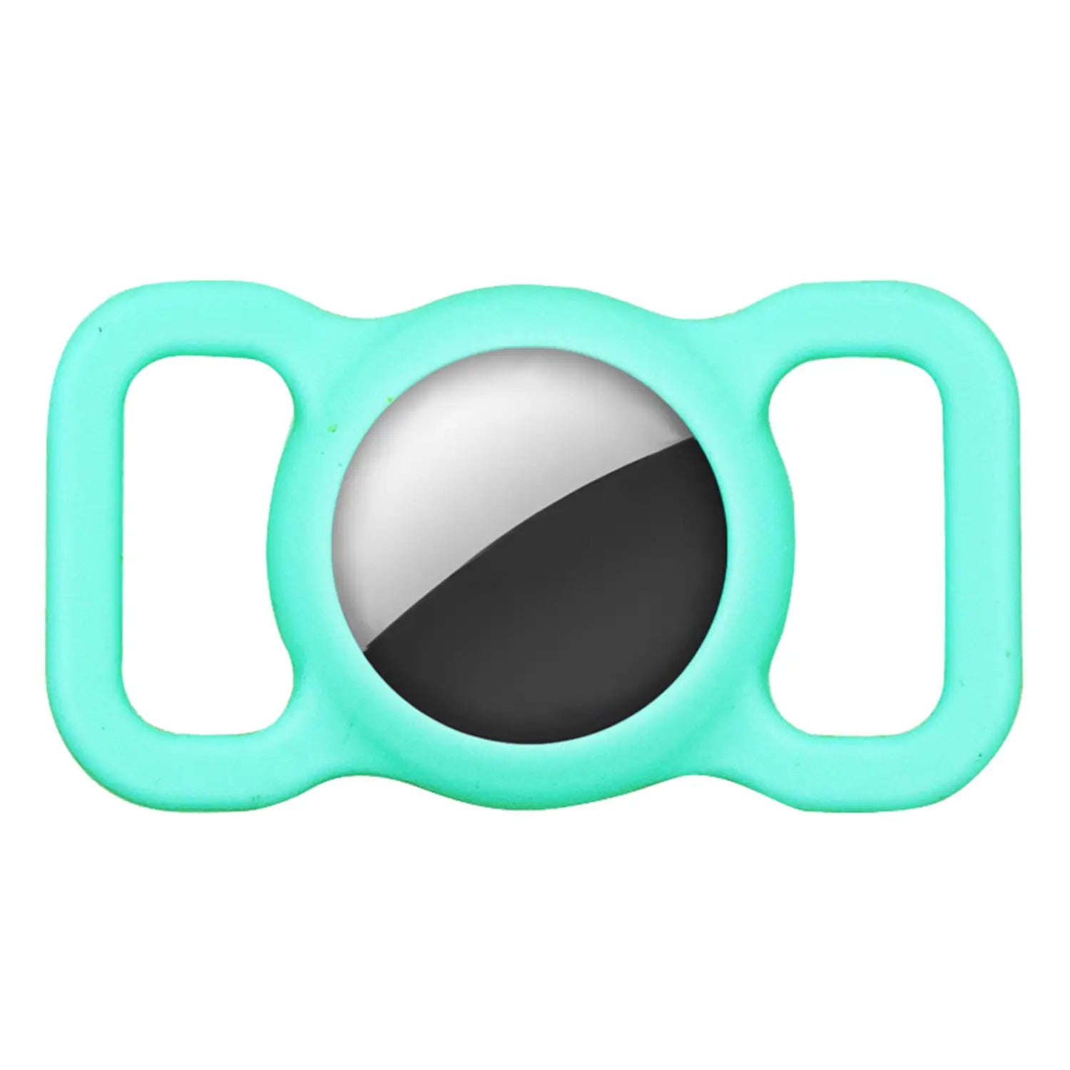 Mint green silicone protective case for apple airtag shown from the back side in the apple airtag silicone pet tracker protective case product.