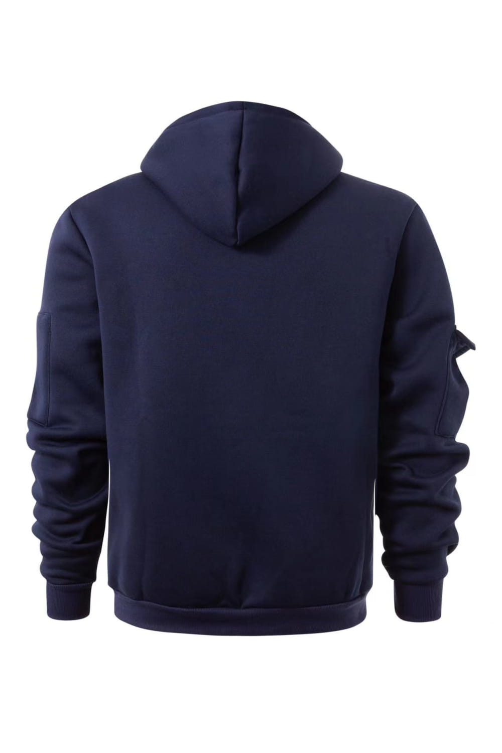 Sudadera deportiva con cierre para hombre en tallas grandes en azul marino, con puños y bajo acanalados, y un acabado de tejido con textura sutil.