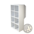 White cube shelving unit with nine open compartments in a white bookshelf organizer for home and office use