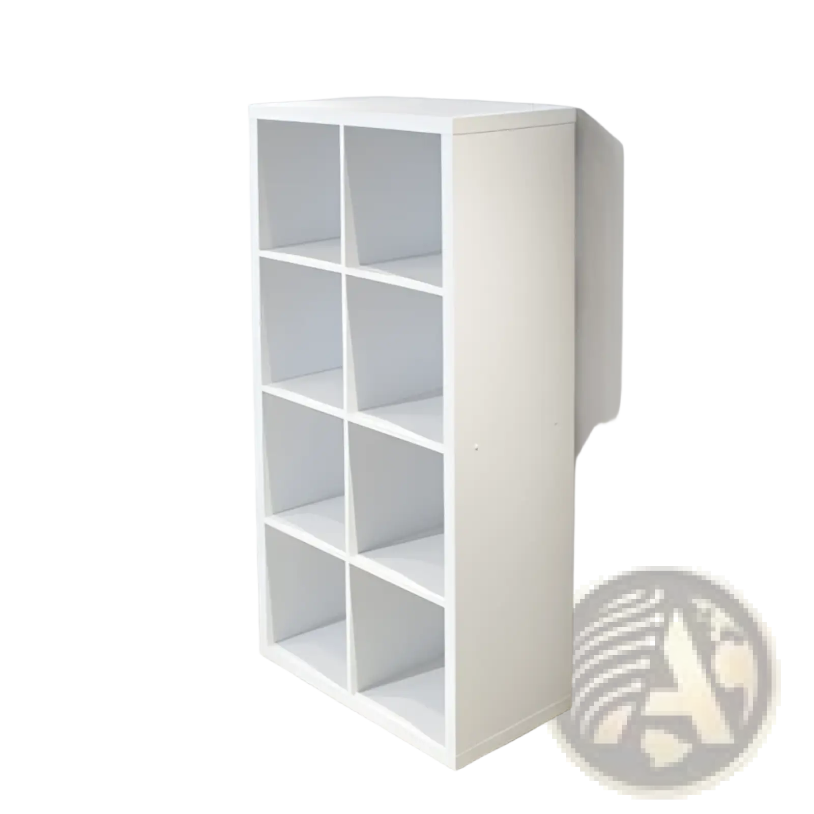 White cube shelving unit with nine open compartments in a white bookshelf organizer for home and office use