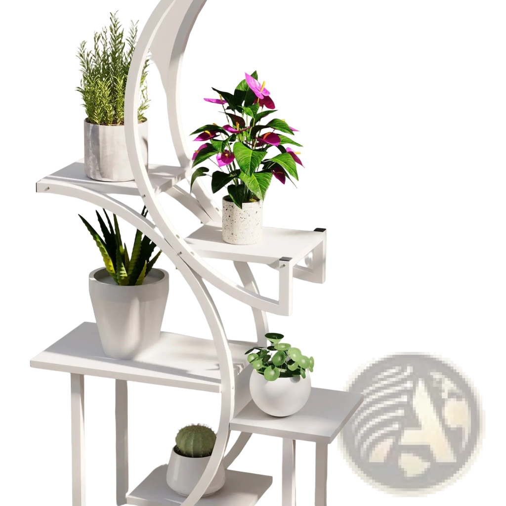 8 tier indoor plant stand white s shaped corner rack with white steel curved frame and wooden shelves