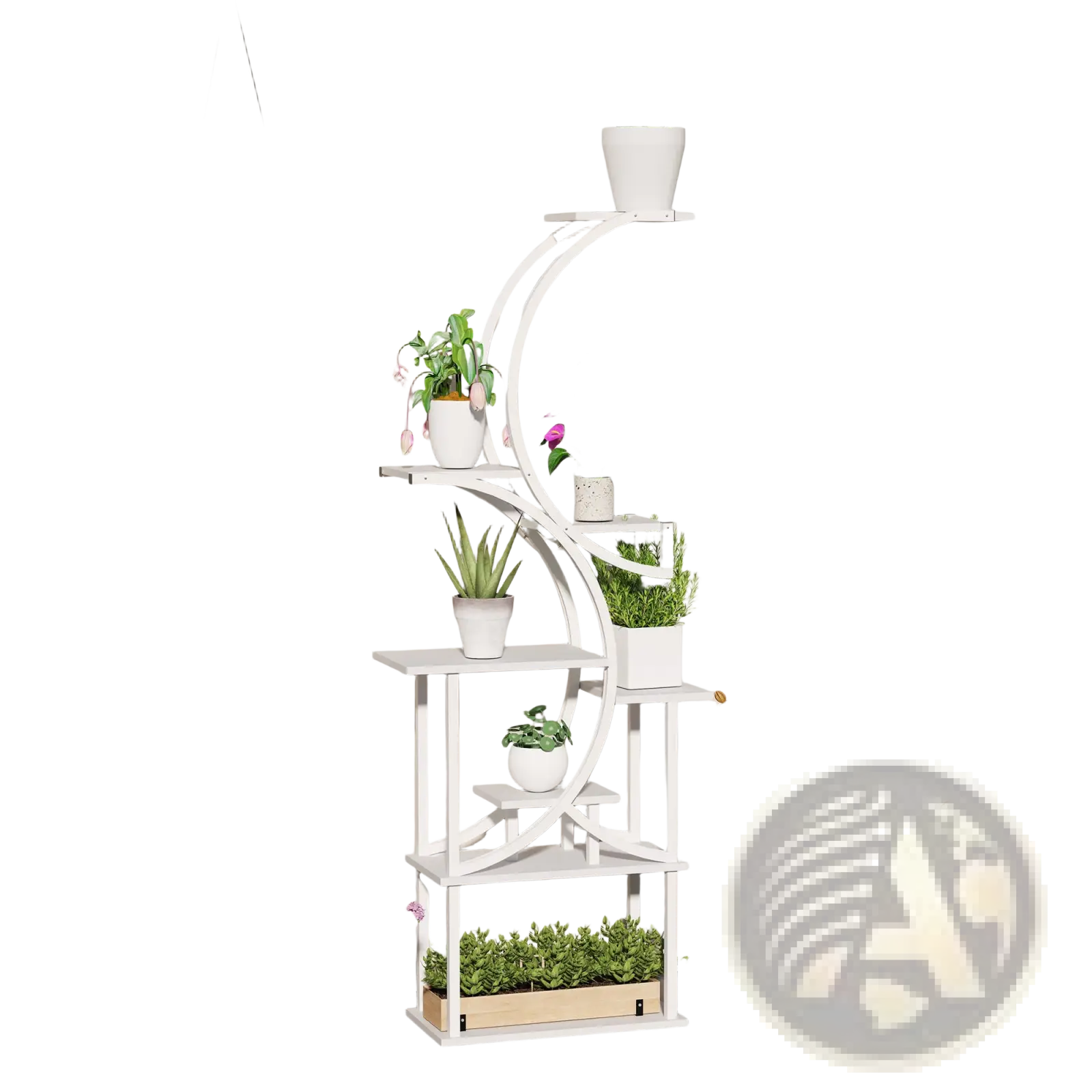 White curved metal 8 tier indoor plant stand with decorative arches s shaped corner rack for displaying plants