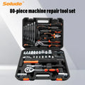 Professional 80 piece black and orange solude machine repair and maintenance tool set in molded plastic case
