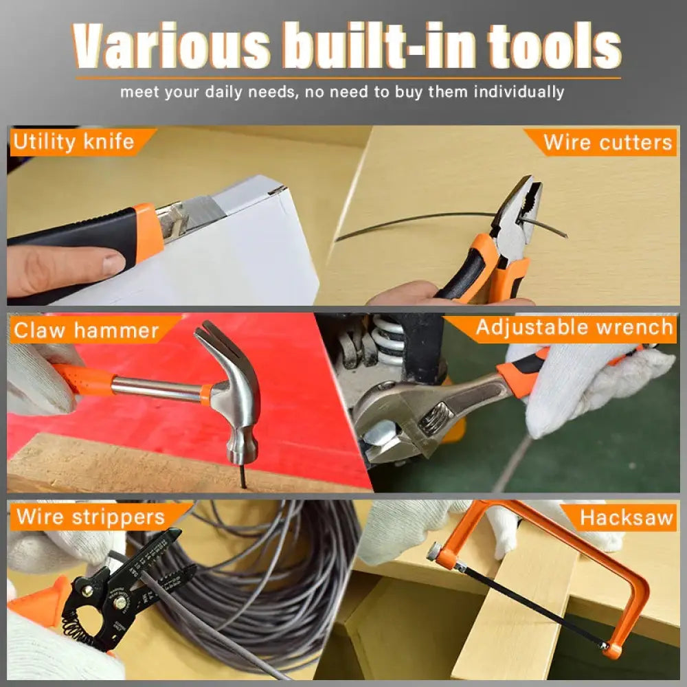 Professional 80 piece machine repair and maintenance tool set featuring an orange and black handled utility knife with metallic blade