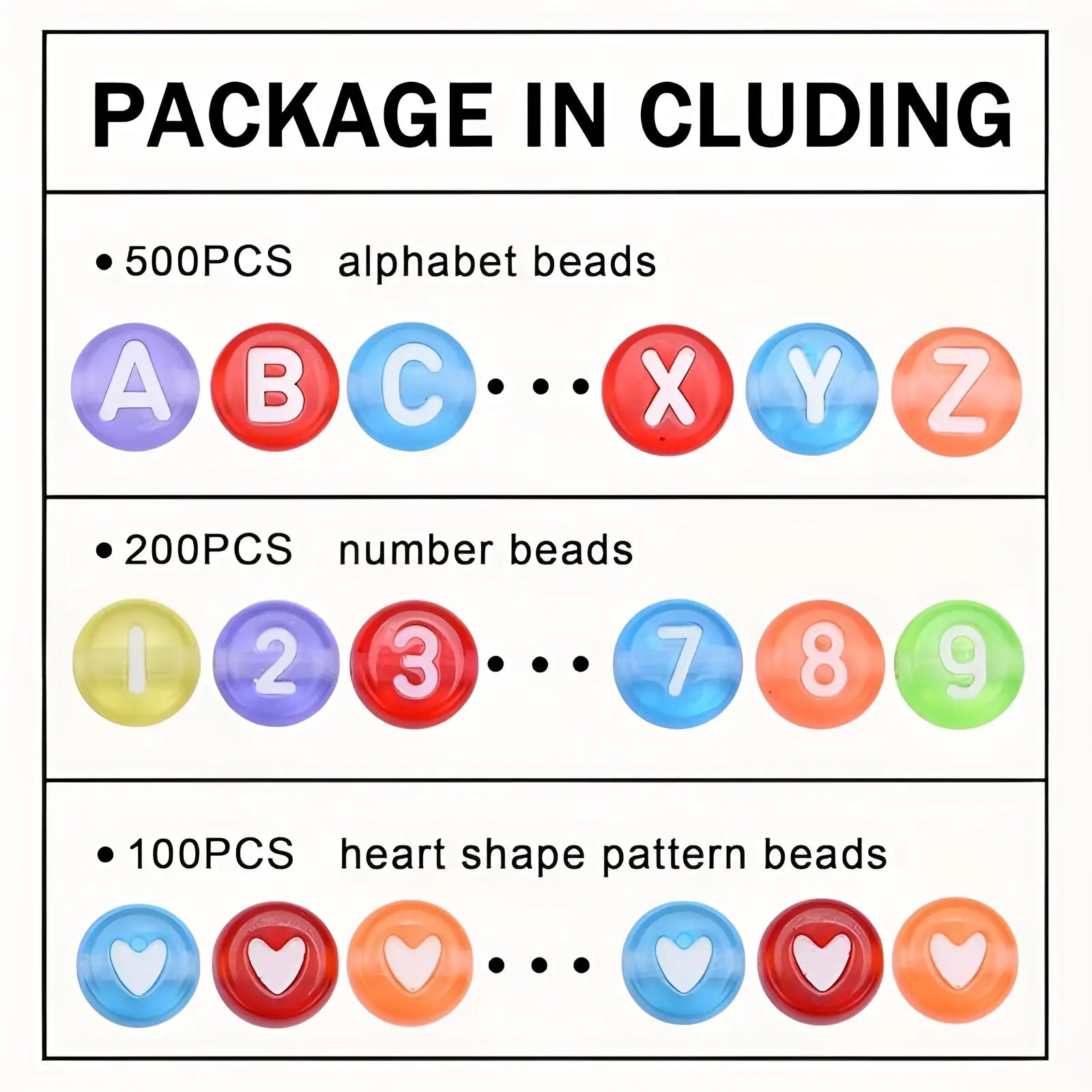 A colorful set of vibrant acrylic alphabet number and heart-shaped beads from the 800 piece mixed bead set