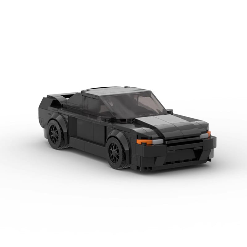 Schwarzes Sportwagen-Baukasten-Spielzeug mit 279 Teilen, mit einem modifizierten Lego-Technic-Modell in Schwarz mit orangefarbenen Akzenten an den Scheinwerfern.