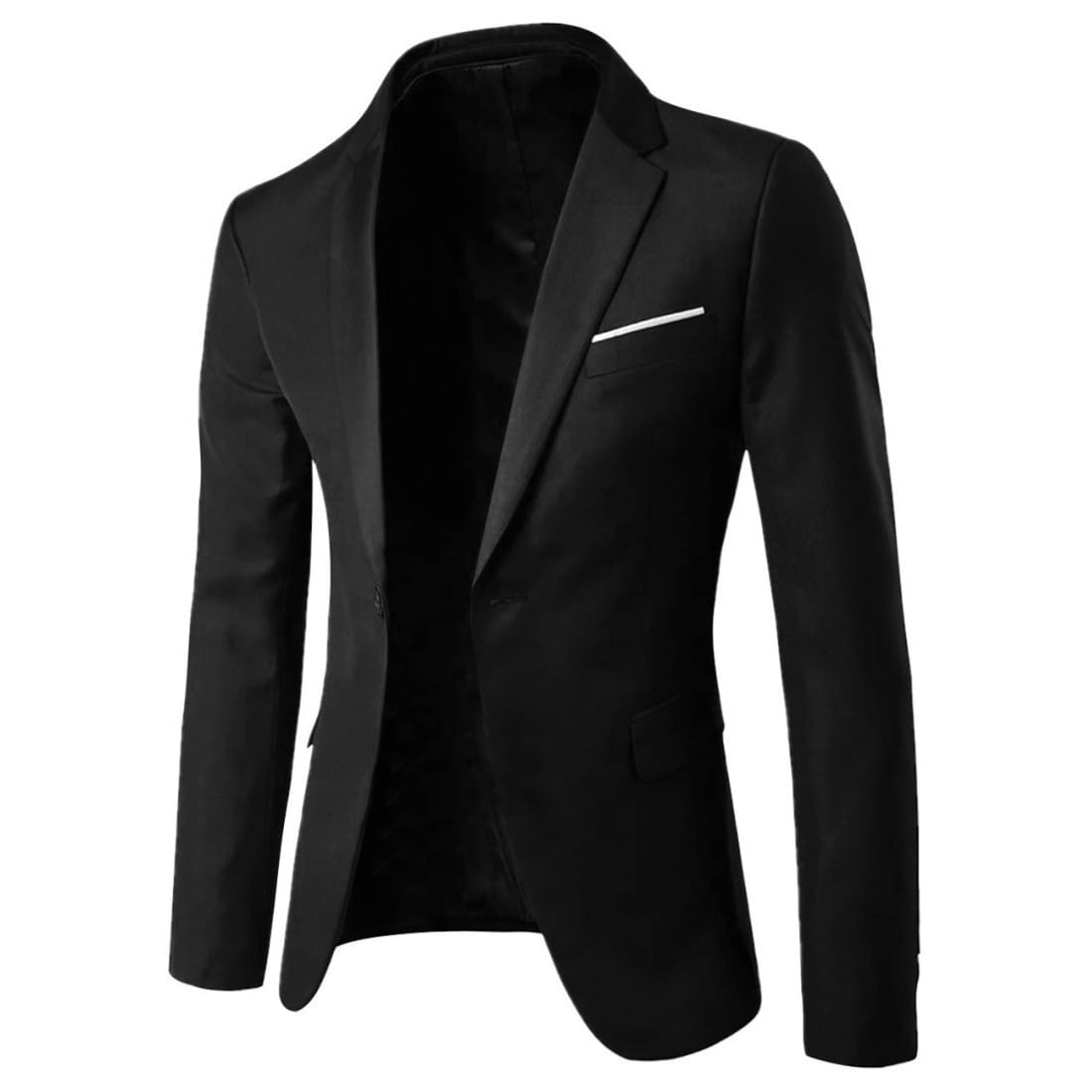 Herren Slim-Fit-Casual-Blazer in Schwarz mit einer eleganten, maßgeschneiderten Passform und dezenten weißen Kontrastnähten an der Tasche.