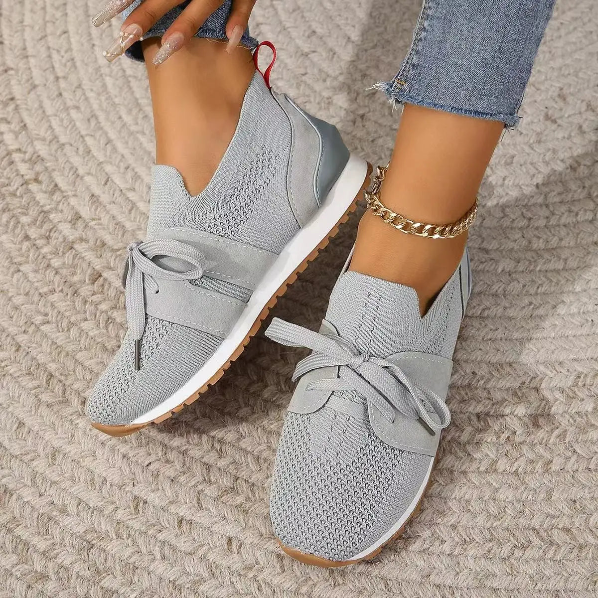 Breathable Lace Up Mesh Walking Flats for Women