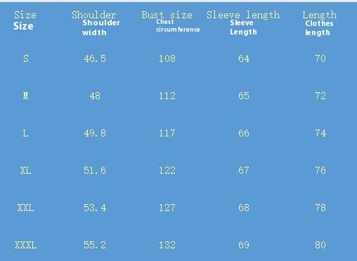 Blue size chart displaying measurements in inches for geometric striped men summer polo shirt sizes S to XXXL.