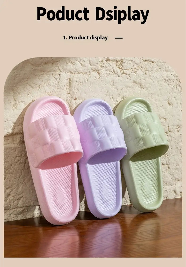pastel-colored quilted eva soft sole breathable slide sandals in pink lavender and mint green with a rubber material and quilted strap design