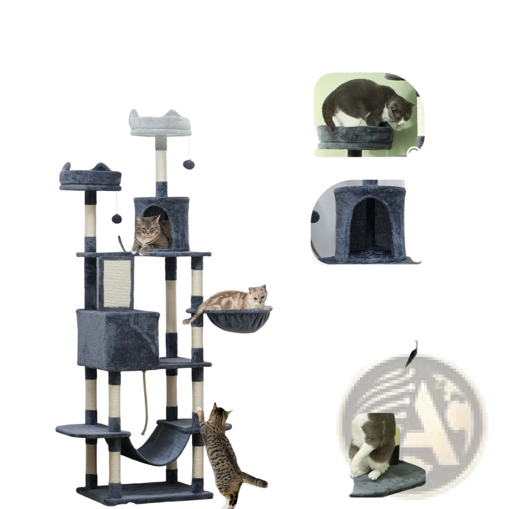 81 inch multi level tall cat tree gray with scratching posts and platforms for active indoor cats