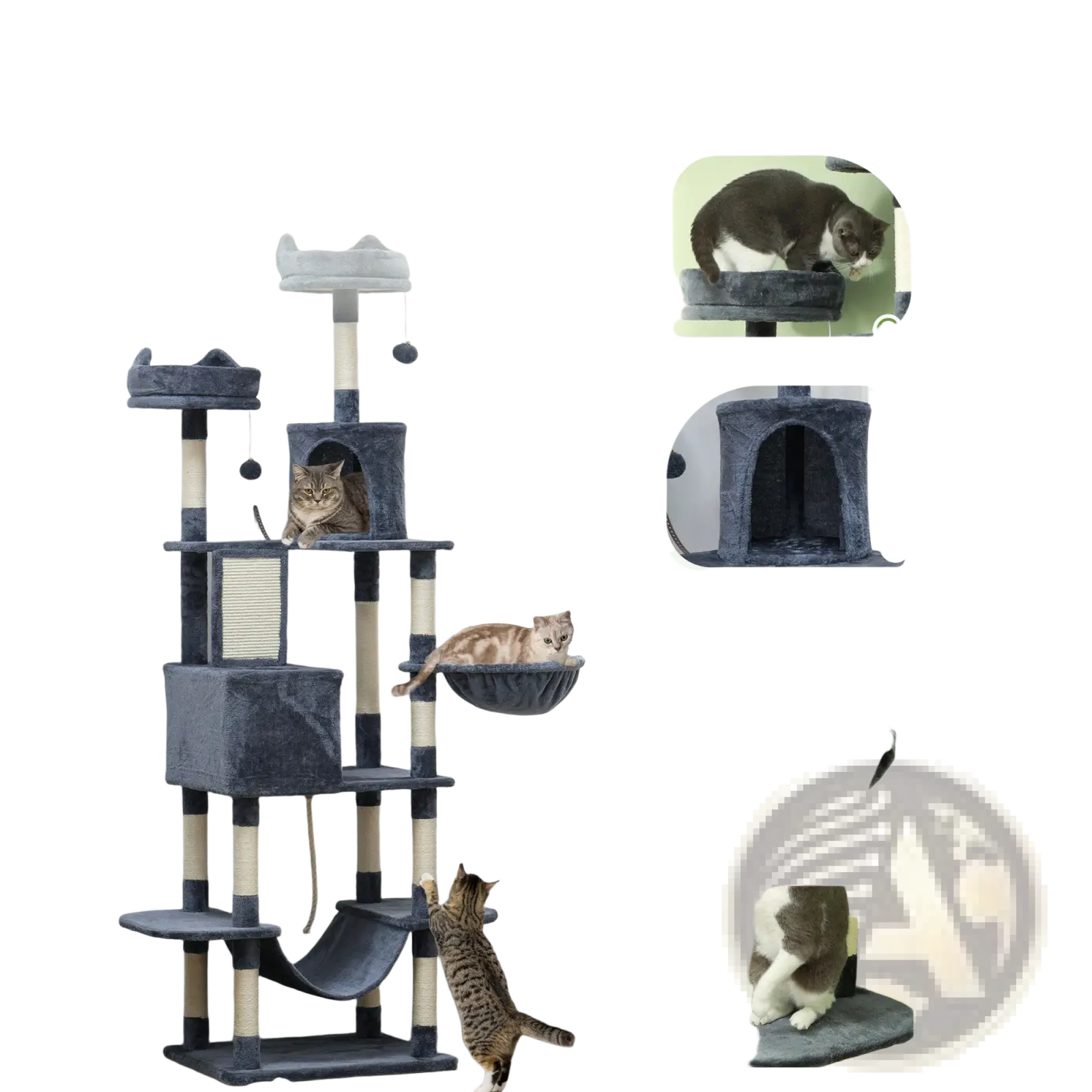 81 inch multi level tall cat tree gray with scratching posts and platforms for active indoor cats
