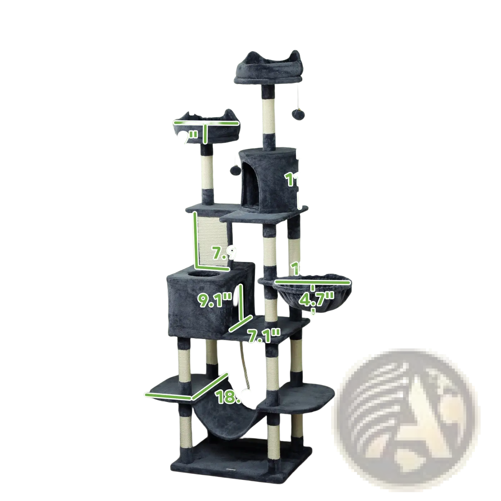 81 inch multi level tall cat tree gray plush with cream posts multiple platforms scratching surfaces and hammock