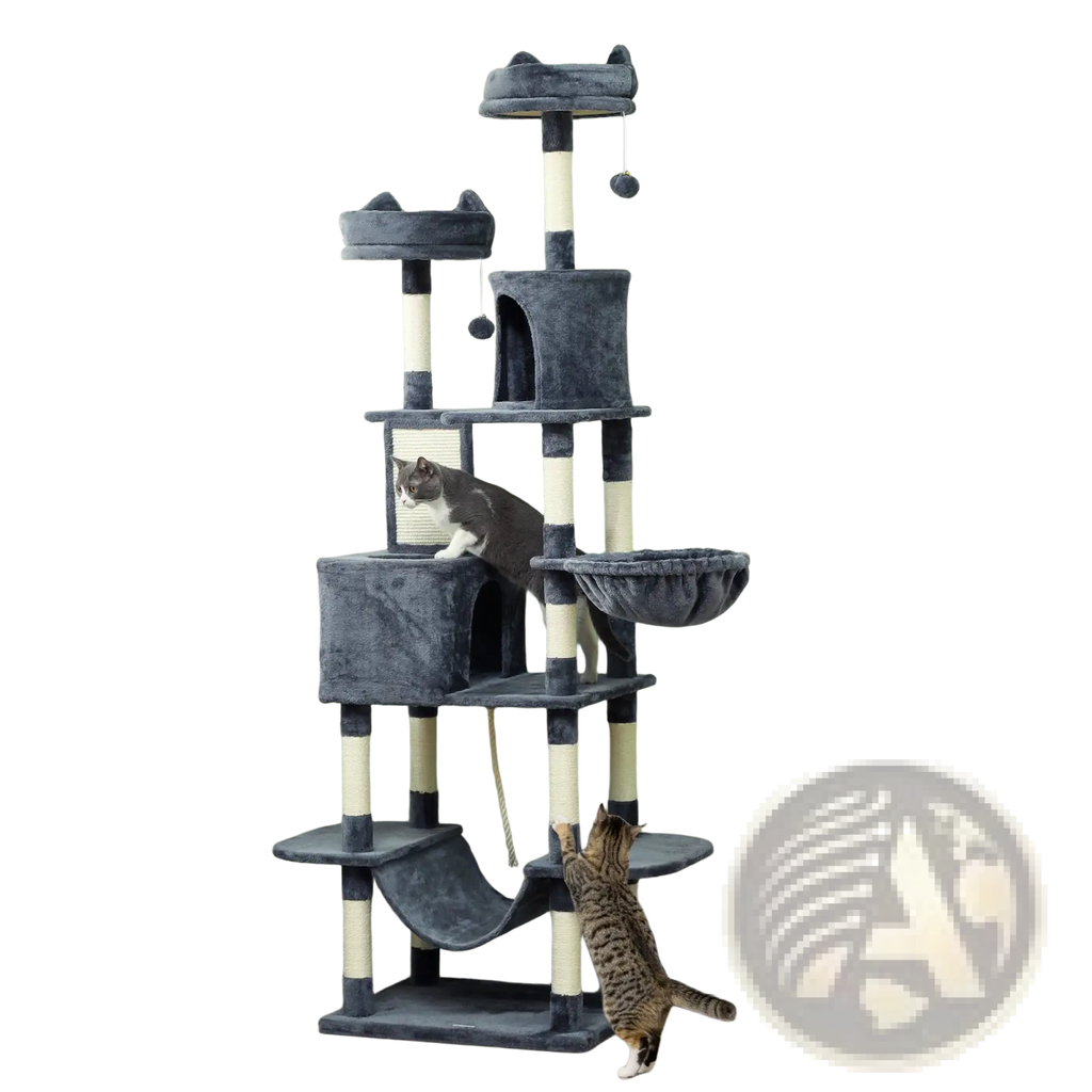 81 inch multi level tall cat tree gray plush with multiple platforms and scratching posts for cats