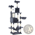 Dark gray plush 81 inch multi level tall cat tree with platforms and scratching posts for feline activity