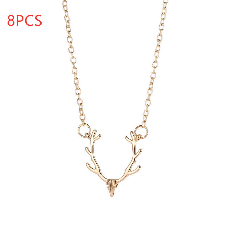 Gold-toned deer antler gemstone pendant clavicle necklace with a delicate chain.