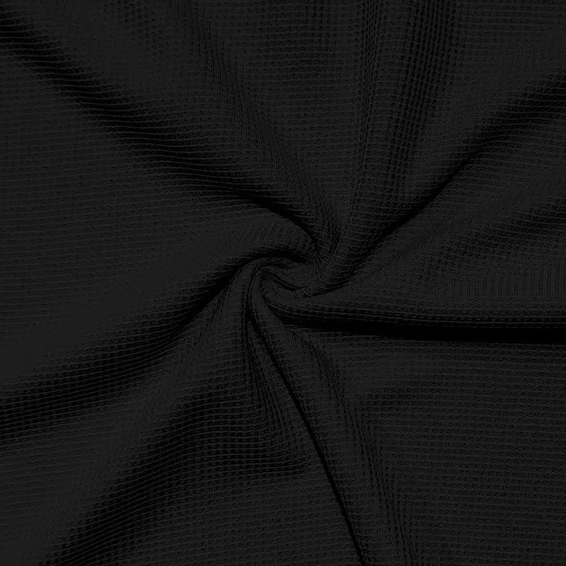Men’s long sleeve waffle knit thermal pullover in black featuring a textured grid-like knit pattern.