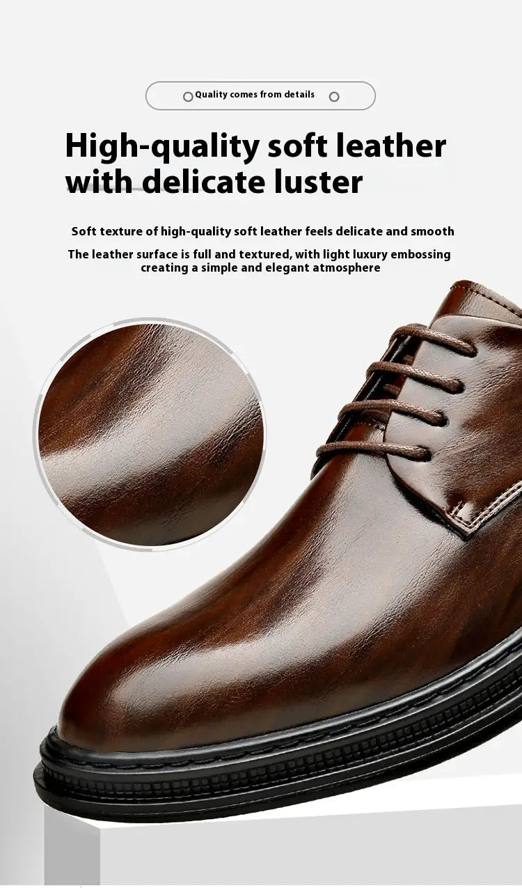 Chaussure de ville habillée Oxford en cuir pour homme, marron, avec bout poli et semelle en caoutchouc noir, conçue pour les mariages