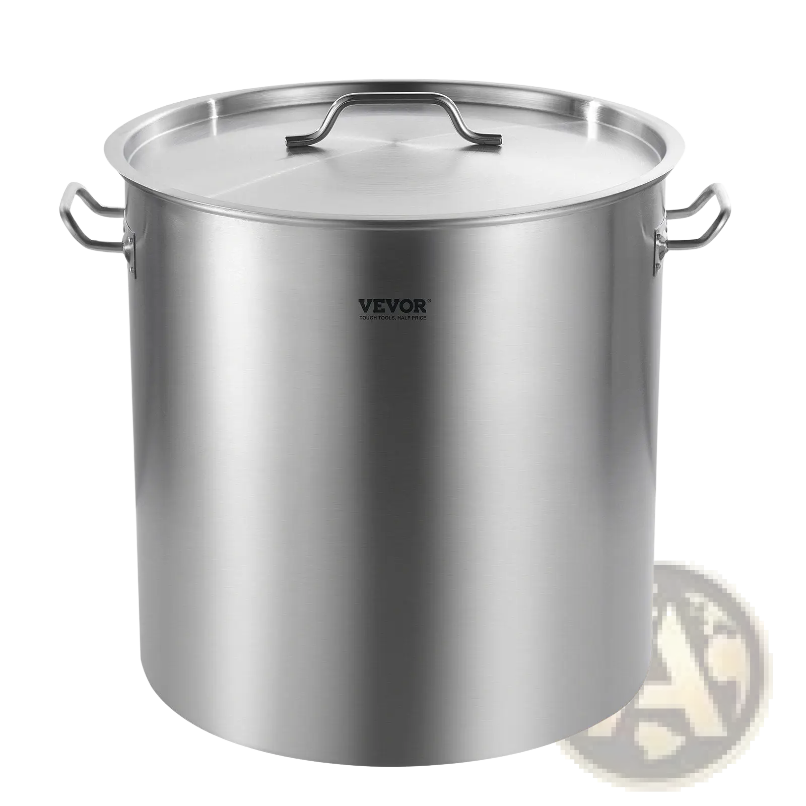 Stainless steel vevoor 84qt stockpot with matching lid and two handles including a strainer basket inside