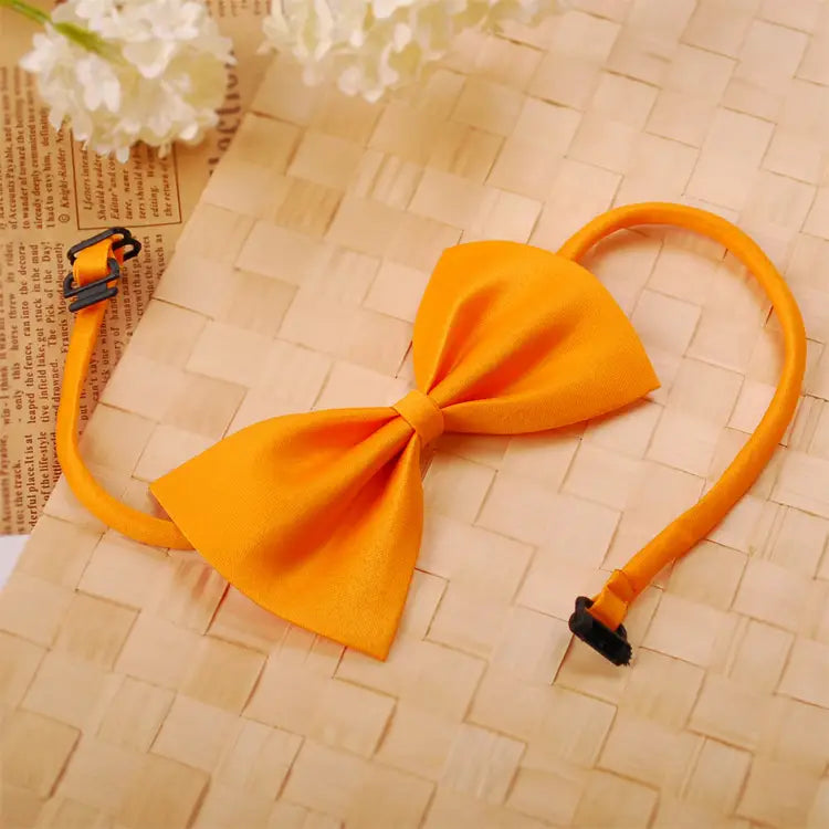Collar para mascotas de color sólido ajustable naranja brillante con correa elástica de moño de tela y hebilla plástica negra.